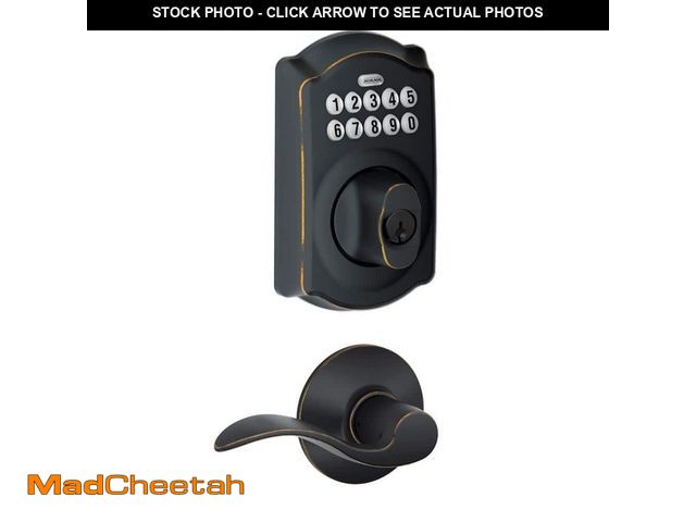 Lot 74-13692456 - Schlage Camelot Aged Bronze Electronic Door Lock Deadbolt with Accent Door Handle - UNUSED
