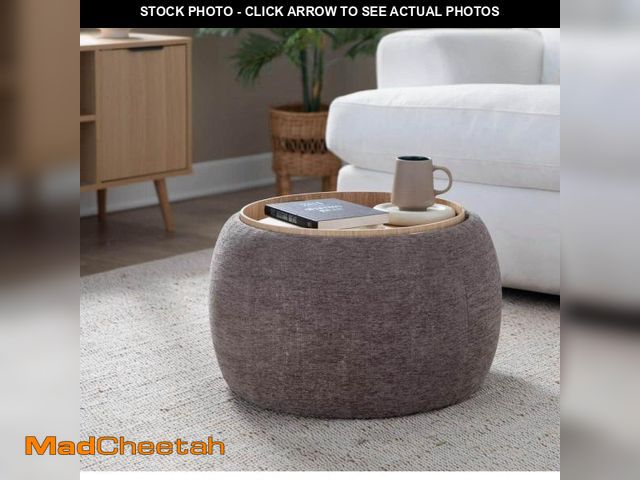 Lot 74-12424778 - Lumisource Tray Pouf Natural Wood and Brown Fabric Ottoman - UNUSED