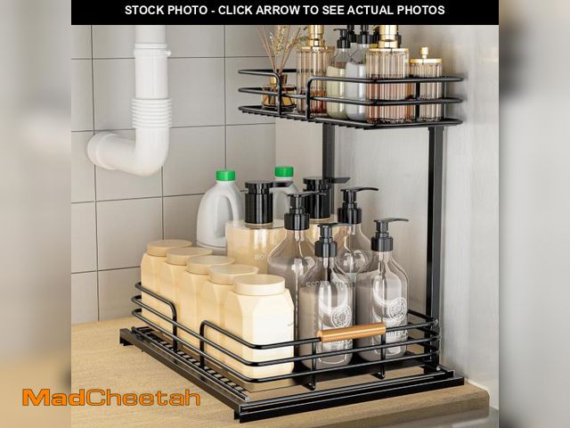 Lot 74-11552516 - LAMU Under Sink Organizers and Storage, 2 Tier Bathroom Kitchen Cabinet Organizers, Pull Out Under S...