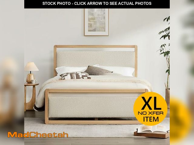 Lot 74-13121943 - KISLOT QUEEN Wood Bed Frame with Headboard and Footboard, Mattress Foundation with USB Charging Stro...