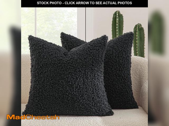 Lot 74-12439562 - MIULEE Pack of 2 Throw Pillow Covers 18x18 Inch Neutral Black Faux Fur Decorative Sherpa Pillow Cove...