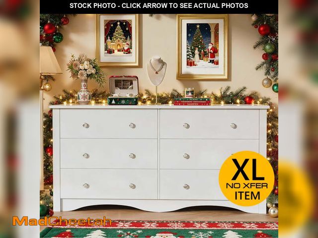 Lot 74-13043434 - Homall 6 Drawer Wood Dresser Furniture, Double Tier Storage Cabinet for Bedroom &amp; Living Room,Wh...