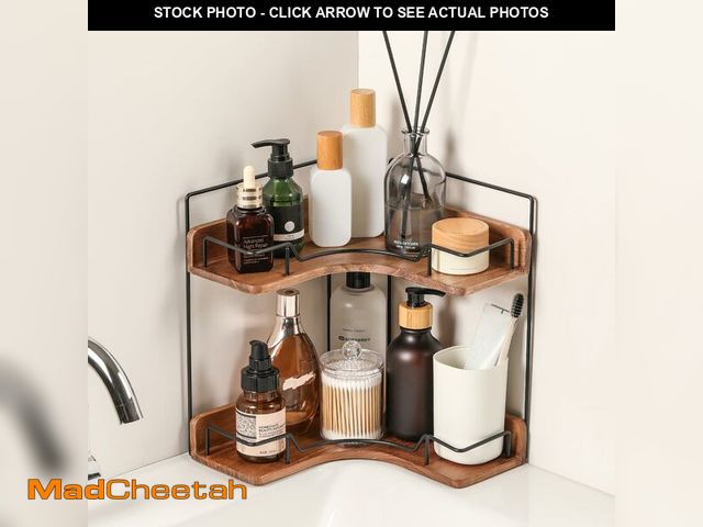 Lot 74-13630216 - Snuvid 2-Tier Bathroom Counter Organizer, Wooden Corner Shelf for Vanity Countertop Skincare &amp; M...