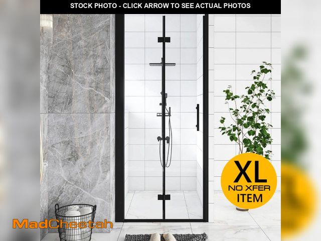Lot 74-14327134 - TCYO 34 in. W x 72 in. H Bi-Fold Semi-Frameless Shower Door in Matte Black Finish with Tempered Glas...