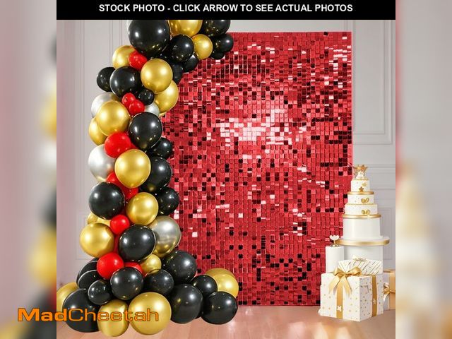 Lot 74-12715751 - Ozikutech 24 Pcs Red Shimmer Wall Backdrop Panels for Birthday Party Decoration - 6x4 FT Square Sequ...