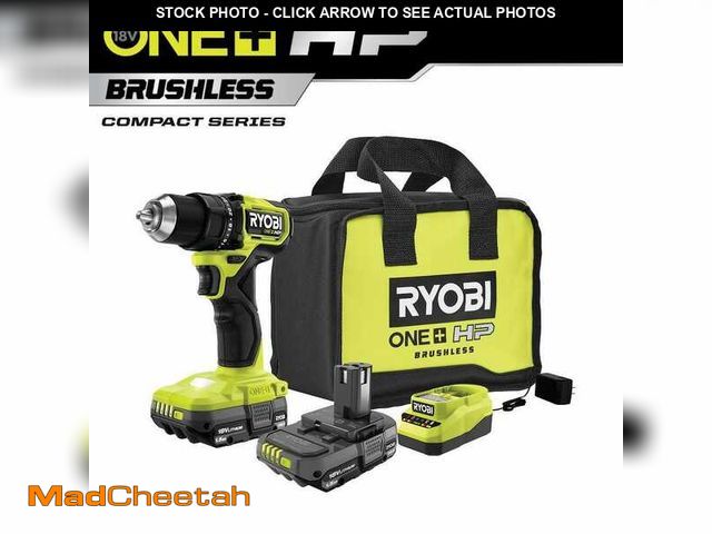 Lot 74-13692436 - RYOBI ONE+ HP 18V Brushless Cordless Compact 1/2 in. Drill/Driver Kit with (2) 1.5 Ah Batteries, Cha...