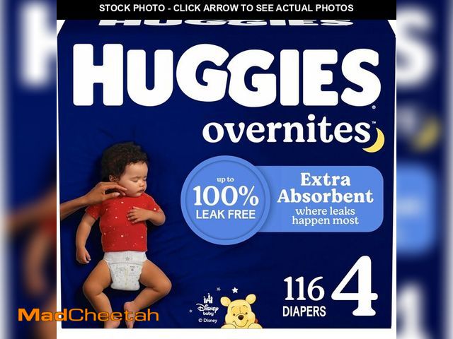 Lot 74-13583208 - Huggies Size 4 Overnites Baby Diapers: Overnight Diapers, Size 4 (22-37 lbs), 116 Ct (2 Packs of 58)...