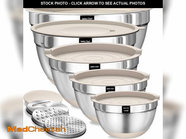 Lot 74-14154161 - Umite Chef Mixing Bowls with Airtight Lids Set, 8PCS Stainless Steel Nesting Bowls with Grater Attac...