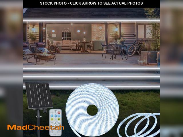 Lot 74-11559453 - ZAIYW 32.8ft Solar LED Strip Lights Outdoor, IP68 Fully Waterproof Strip Lights with Timer Remote Di...