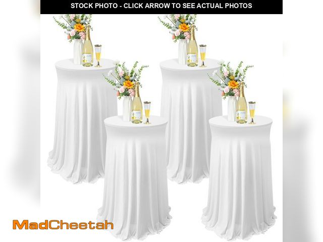 Lot 74-12608092 - Tegeme 4 Packs Round Spandex Cocktail Tablecloths with Skirt 32 x 43 Inch Cocktail Round Table Cover...