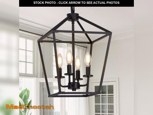 Lot 74-11545566 - 4 Light Chandelier, Industrial Ceiling Light Black Lantern Light Fixtures with Farmhouse Metal Cage ...