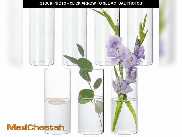 Lot 74-14272812 - SUPMIND 7Pcs Glass Cylinder Vase for Centerpieces Clear Glass Flower Vases Bulk, Glass Hurricane Can...