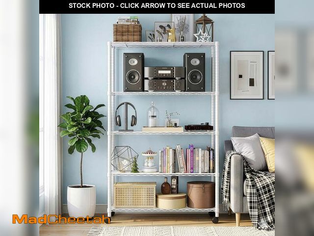 Lot 74-14311112 - Ktaxon Commercial 5 Tier Storage Rack, Adjustable Rolling Metal Garage Shelving Chrome, 35''W x 14''...