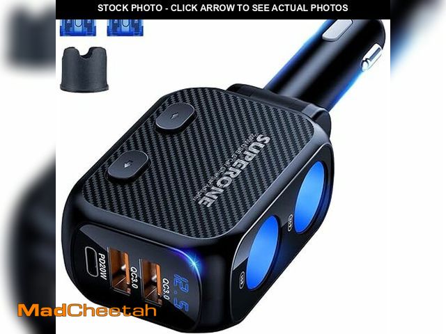 Lot 74-13820893 - SUPERONE 180W Cigarette Lighter Splitter with 20W PD, 2-Socket Cigarette Lighter Adapter, Fast USB C...