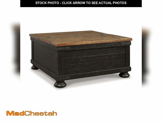 Lot 74-12615782 - Signature Design by Ashley Valebeck Farmhouse Lift Top Coffee Table with Storage, Distressed Brown &...