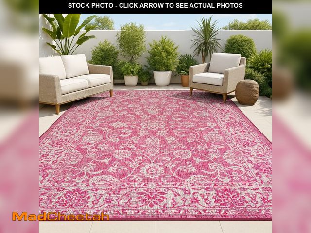 Lot 74-13787714 - JONATHAN Y Weave Floral Indoor Outdoor Area Rug 4X6 Fuchsia/Light Gray, Tela Bohemian Textured for B...