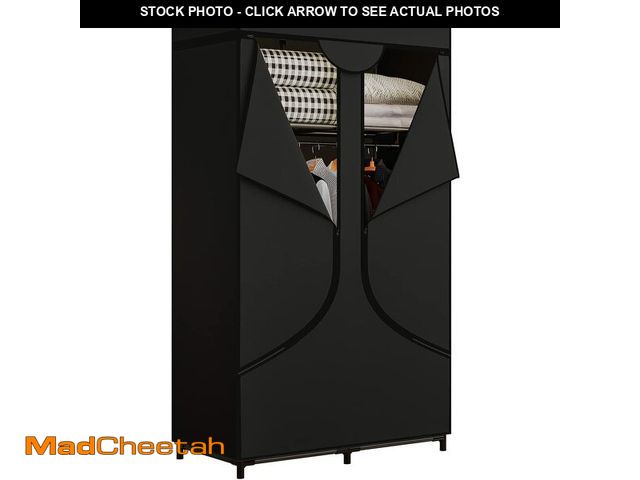 Lot 74-13548574 - SORCEDAS Portable Wardrobe Closet Storage Organizer Metal Hanging Rack Non-Woven Fabric 34 Inch Blac...