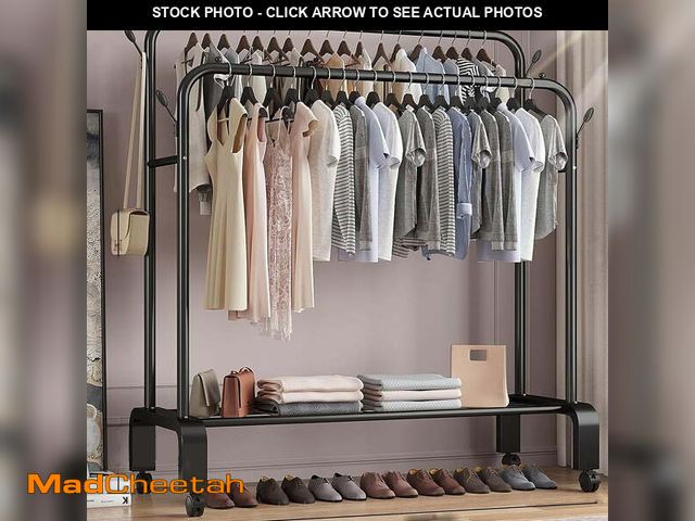 Lot 74-12763361 - Clothes Rack for Hanging Clothes, Double Rods Clothes Rack with Wheels, Multi-functional Clothing Ra...