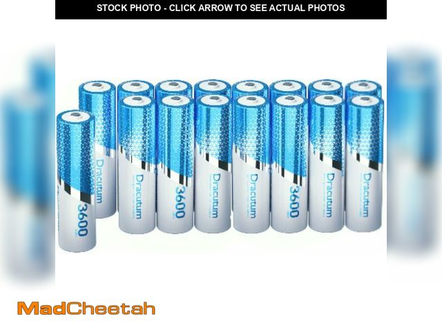 Lot 74-12452733 - Dracutum 3600mWh Rechargeable Lithium AA Batteries, 16 Pack High Capacity 1.5V Constant AA Li-ion Re...