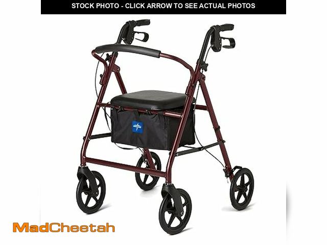 Lot 74-13419022 - Medline Lightweight Aluminum Rollator Walker for Adult Mobility Impairment, Black, 300 lb. Weight Ca...