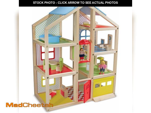 Lot 74-14305767 - Melissa &amp; Doug Wooden Hi-Rise Dollhouse with 15 Furniture Pieces, Garage, Working Elevator Presc...
