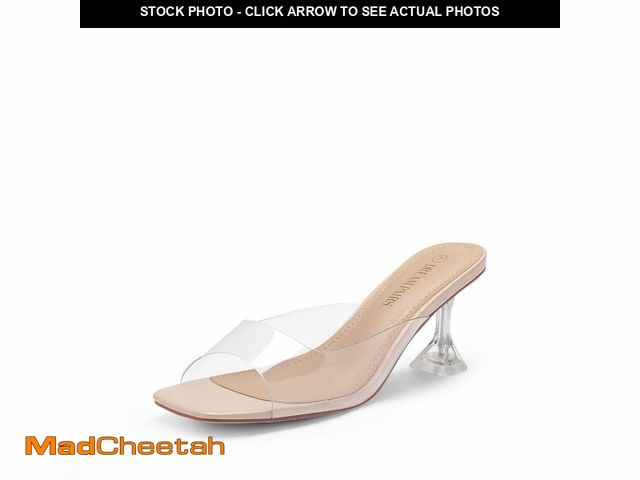 Lot 74-14296355 - DREAM PAIRS Women's Clear Heeled Sandals Square Toe Transparent Stiletto Mules Slip on Wedding Dress...