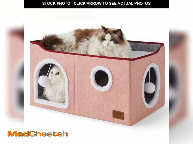 Lot 74-13958363 - Bedsure Large Cat Beds for Indoor Cats - Extra Wide Cat Cube House for Small Pet with Fluffy Ball Ha...