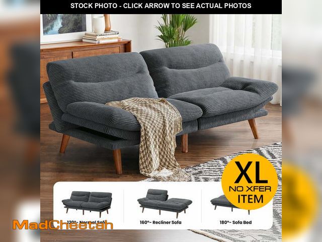 Lot 74-13044574 - (MISSING HARDWARE) CHITOOMA 75" Corduroy Futon Sofa Bed, Gray Convertible Couch with Adjustable Back...