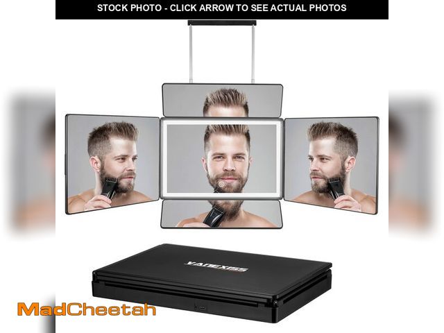 Lot 74-12716447 - Rechargeable 5 Way Mirror for Hair Cutting, Real Glass Adjustable Trifold Mirror with Light &amp; Te...