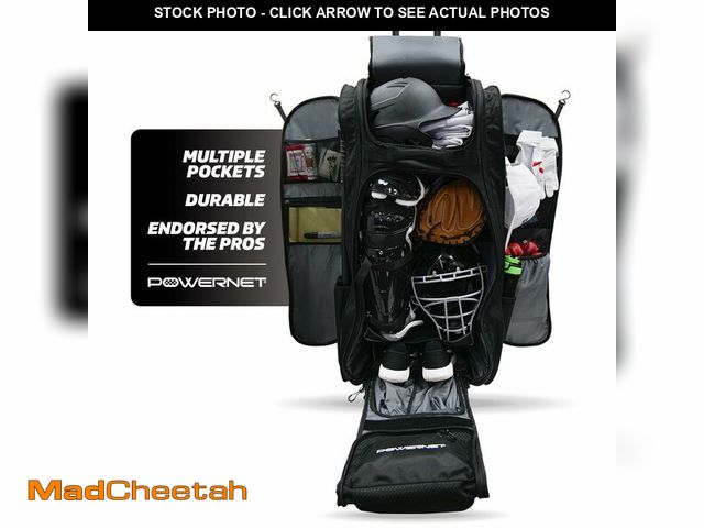 Lot 74-13665849 - PowerNet Optimus Catcher's Bag, Rolling Equipment Bag Holds All Baseball &amp; Softball Gear, 7 Inte...