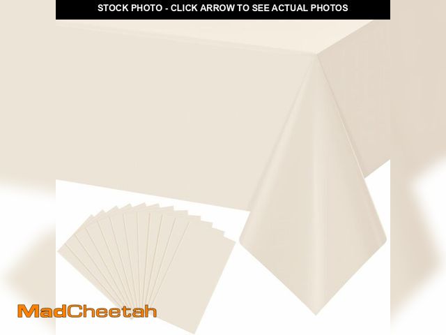 Lot 74-14304210 - YIDAKO 12Pcs Beige Tablecloths for Rectangle Tables,Disposable Plastic Ivory Table Cloth,Waterproof ...