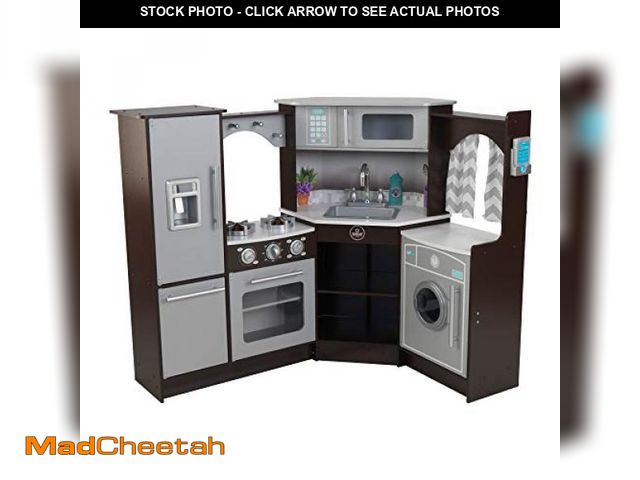 Lot 74-12140864 - KidKraft Ultimate Corner Wooden Play Kitchen with Lights &amp; Sounds, Play Phone and Curtains, Espr...