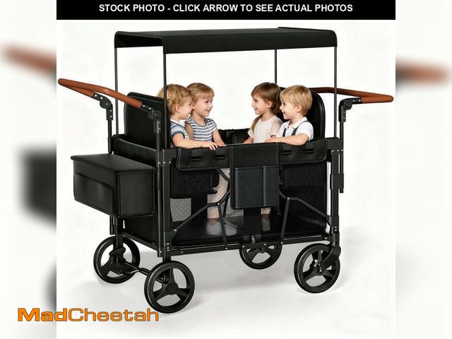 Lot 74-12836224 - Vipsafe Foldable Wagon Stroller for 4 Kids, Multifunctional Wagon with Detachable Canopy, Adjustable...