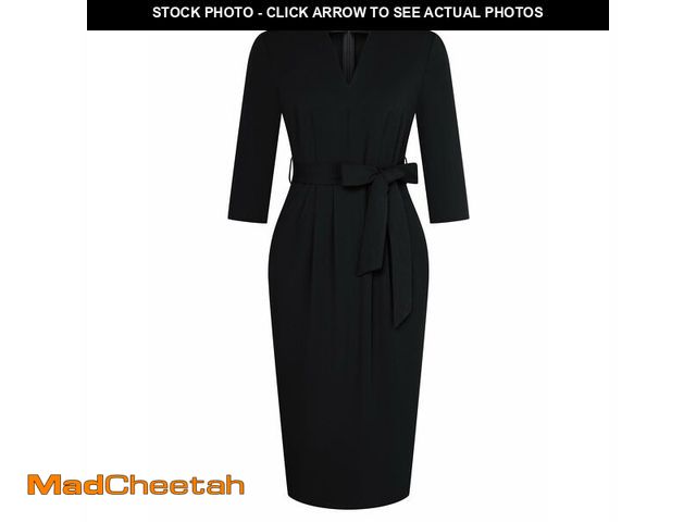 Lot 74-14151126 - Office Dresses V Neck 3/4 Sleeve Church Dresses for Women Midi Pencil Dress L Black - UNUSED