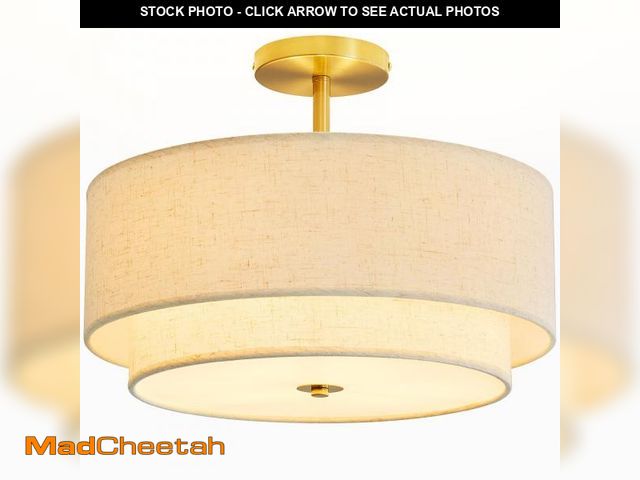 Lot 74-12523532 - Double Drum 3 Light Semi Flush Mount Ceiling Light, Close to Ceiling Light Fixture, 16 Inch with Fab...