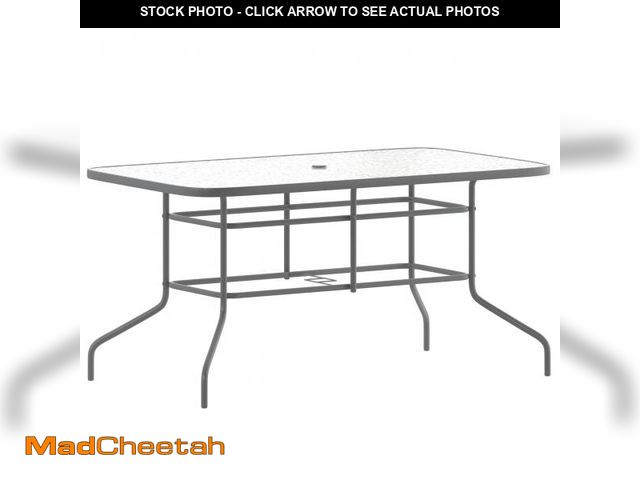 Lot 74-12147394 - Flash Furniture Tory 31.5" x 55" Rectangular Tempered Glass Metal Table with Umbrella Hole, Silver -...