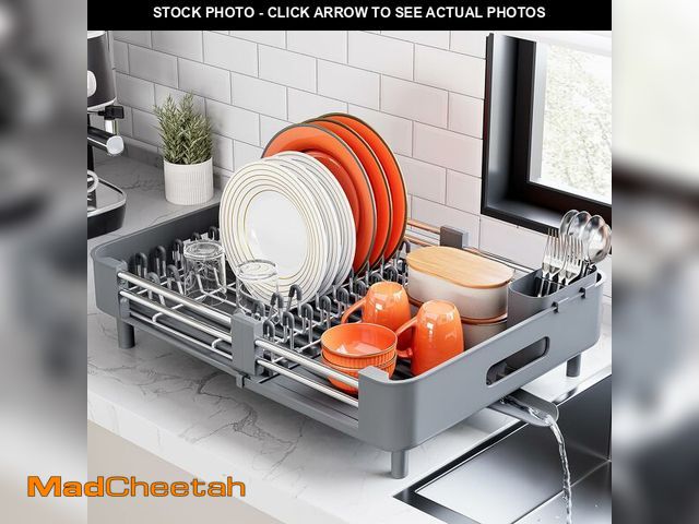 Lot 74-13720926 - Urackify Stainless Steel Dish Drying Rack - Dish Drainer for Kitchen Counter, Extendable Drainboard ...