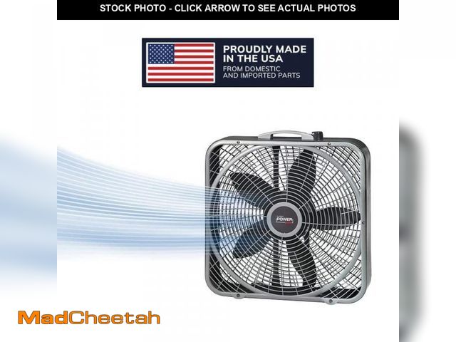 Lot 74-12528354 - Lasko Power Plus 20 in. 3 Speed Box Fan for Home in Gray with Weather Shield Design for Window Use, ...