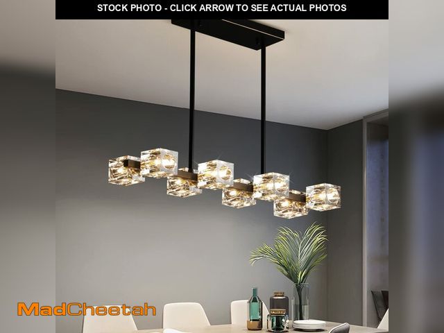 Lot 74-13295403 - Modern Crystal Chandelier for Dining Room,Black and Gold Pendant Lights Fixture with 8-Lights,Adjust...