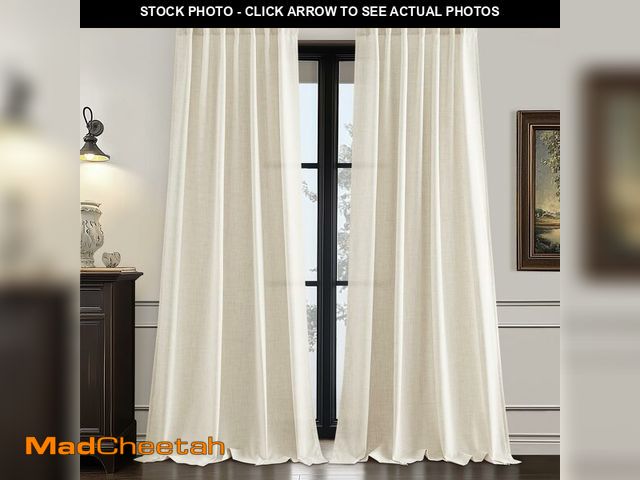 Lot 74-12604930 - Living Room 102 Inch Long Curtains Thick Linen Blend Cream Pleated Drapes Back Tab &amp; Rod Pocket,...