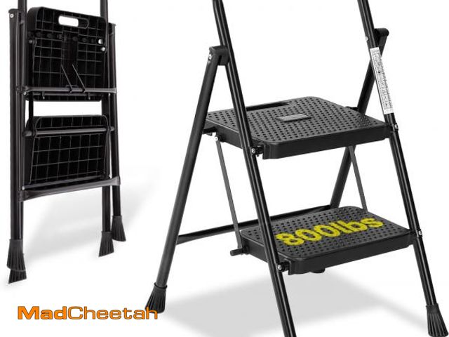 Lot 74-12399327 - Simple Deluxe 2 Step Ladder, Step Folding Ladder Step Stool Foldable 800lbs Portable Ladder with Wid...
