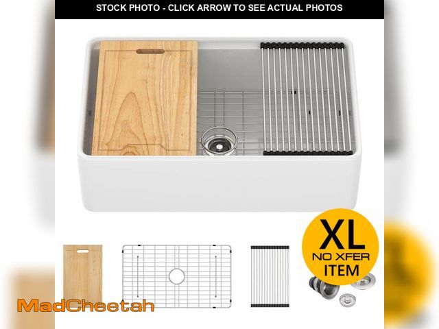 Lot 74-12889519 - Sarlai 33 in. Farmhouse/Apron-Front Undermount Single Bowl Porcelain Ceramic Workstation Kitchen Sin...