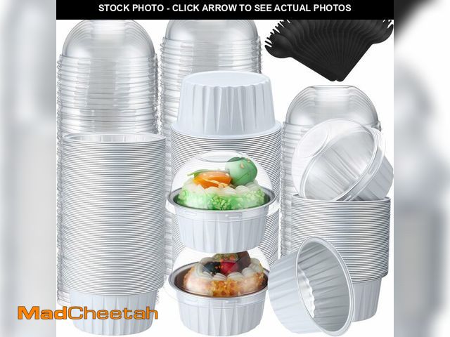 Lot 74-13543287 - Gandeer 200 Pcs 5 oz Cupcake Liners Mini Aluminum Cake Pans Foil Baking Cups Loaf Pans with Dome Lid...