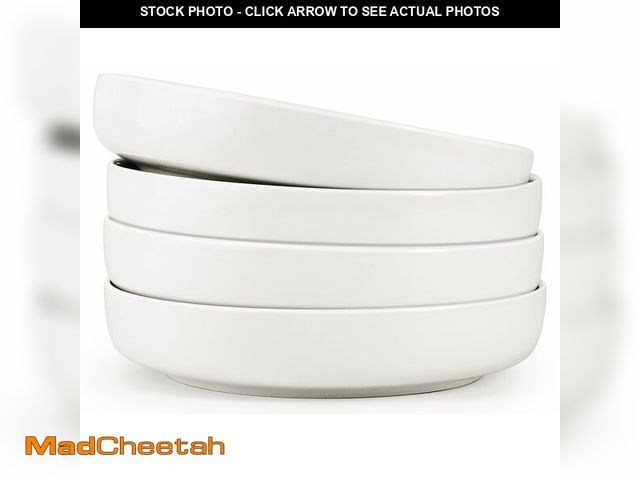 Lot 74-13959160 - CLRBEATTY 4 Pack White Ceramic Bowl Set, 8 Inch Wide &amp; Shallow Bowls, Stackable Scratch-Resistan...