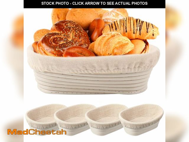 Lot 74-12708030 - 10 inch Oval Banneton Bread Proofing Basket Sourdough Bread Baking Supplies Set of 4 Sourdough Start...
