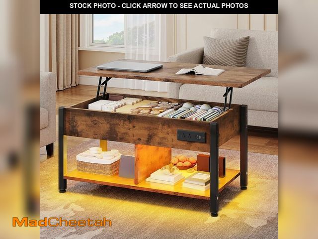 Lot 74-12633487 - YITAHOME Lift Top Coffee Table with RGB Light, 3-in-1 Coffee Table with Power Outlets, Hidden &amp; ...