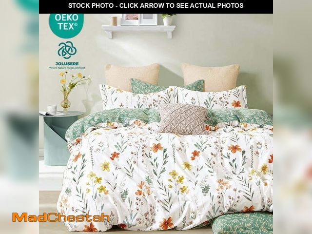 Lot 74-13387714 - Jolusere Floral Leaves Queen Comforter Sets, 3 Pieces Green Leaves Colourful Floral Reversible Beddi...