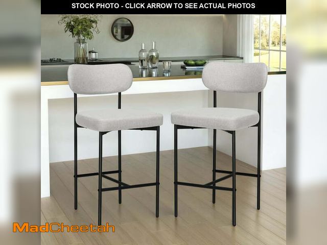 Lot 74-14086333 - Hommpa Bar Stools Chairs Set of 2, 26" Beige Fabric Kitchen Counter Stools with Curved Back and Foot...