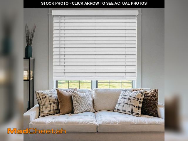 Lot 74-14439933 - White Cordless Room Darkening Faux Wood Window Blinds with 2 in. Slats, 42 in. W x 60 in. L - UNUSED