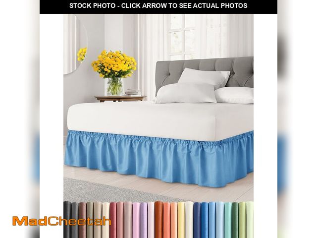 Lot 74-14215332 - Wrap Around Dust Ruffle Bed Skirt - Denim Blue - for Queen Size Beds with 12 Inch Drop - Elastic Str...